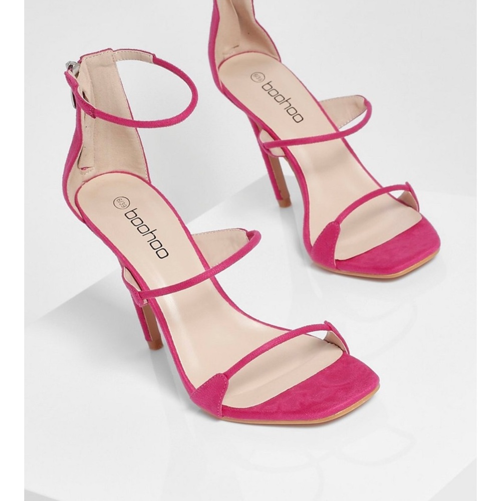 Tripe Strap Square Toe Stiletto Heels